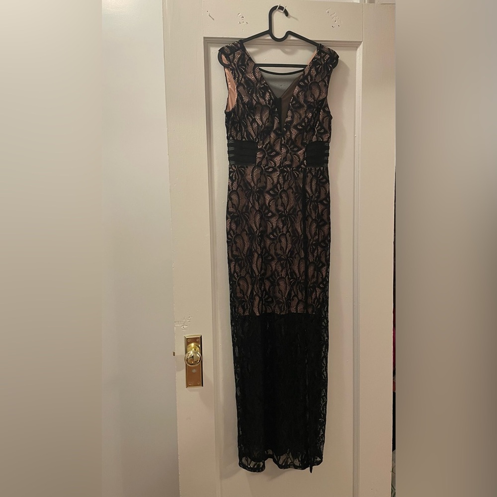 Black and nude lace and mesh dress